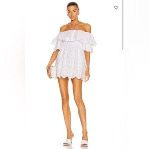 Self-Portrait Off Shoulder Cotton Broderie Tunic Dress